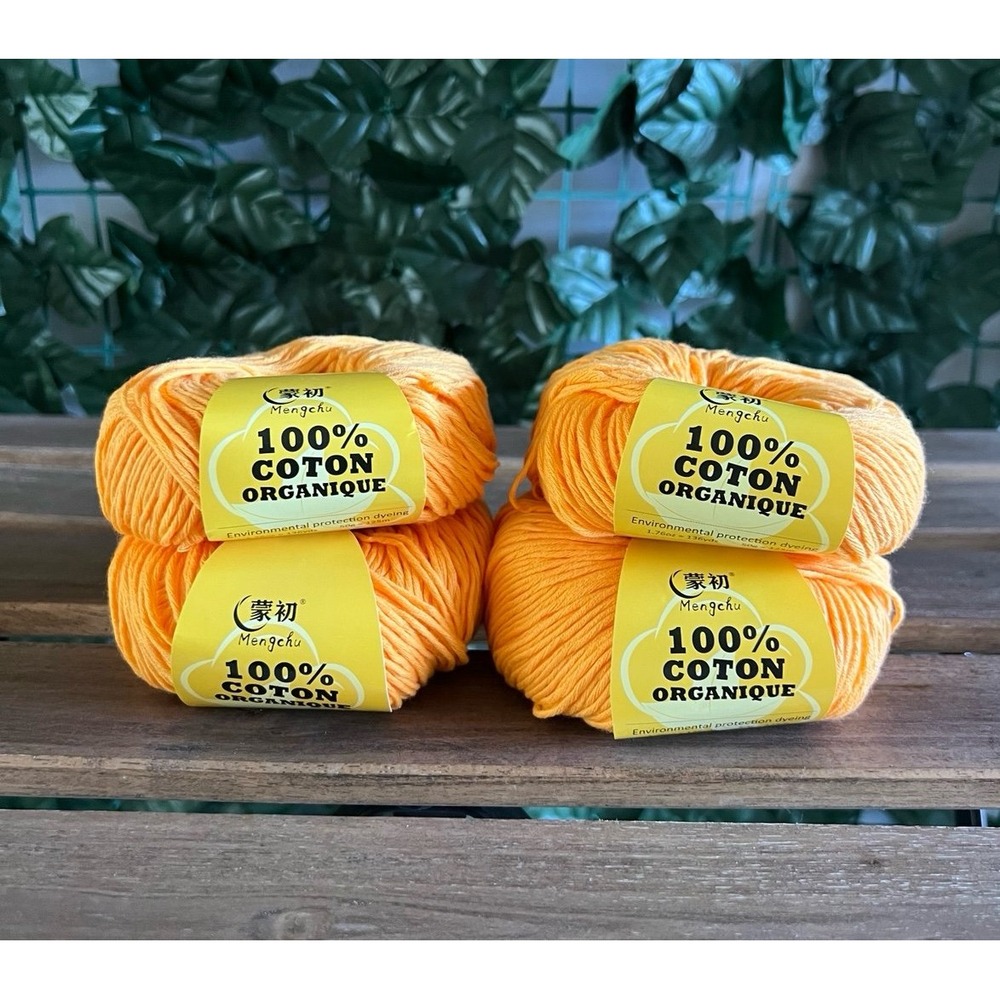 4 Pcs 100% Organic Cotton Yarn (Turmeric) Beginners and Advanced Crochet/Knit